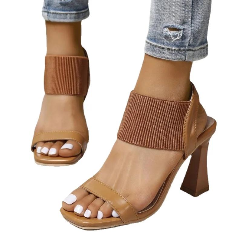 Elastic Thick Heeled High Heels for Women's 2024 Summer New Mesh Red Sleeve Waterproof Platform Sandals