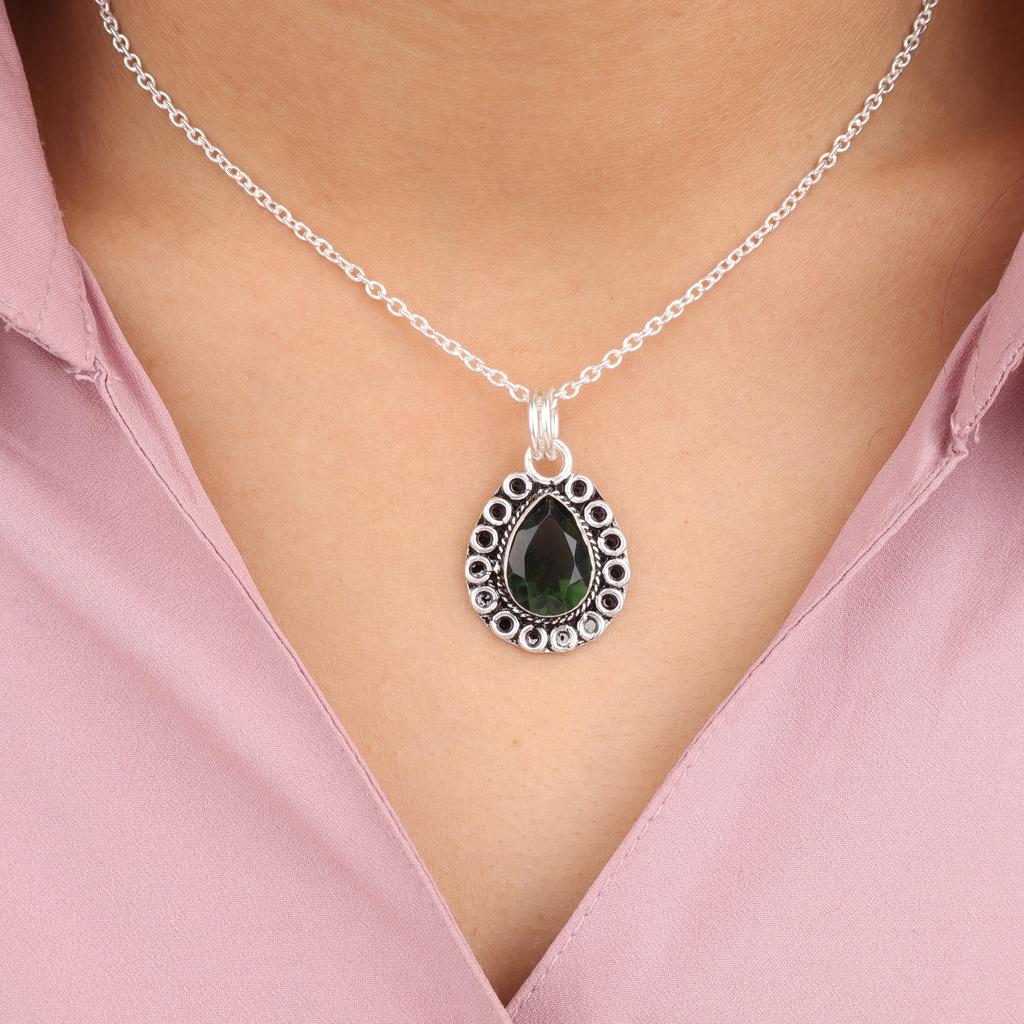 Green Tourmaline Gemstone 925 Sterling Silver Jewelry Designer Boho Pendant 1.02'' For Valentine's Day Gift PP-26-44
