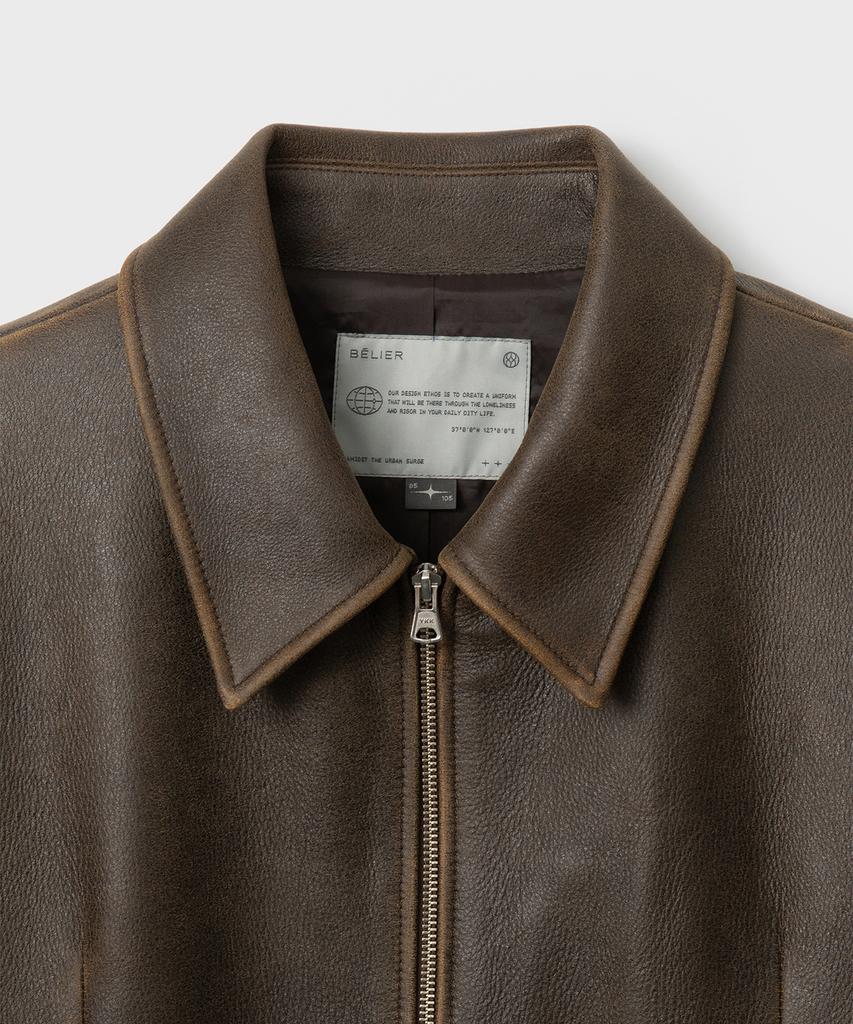 Belier Diagonal Leather Blouson - Vintage Brown