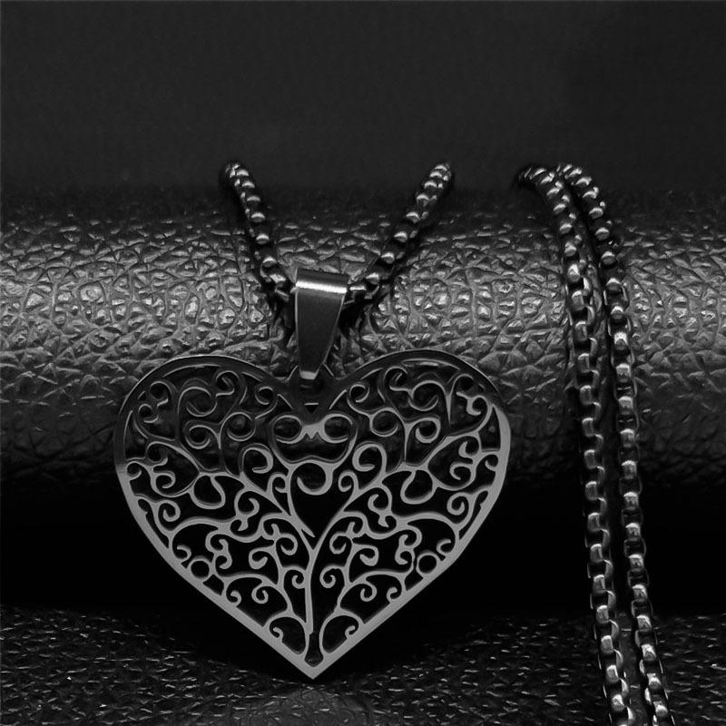 Vintage Style Titanium Steel Tree of Life Heart Pendant Necklace Unisex Fashion Jewelry