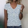 Damen V-Ausschnitt Kurzarm Top Lässiges Entspanntes T-Shirt mit Blumenmuster Leichter Weicher Stoff Pullover Bluse