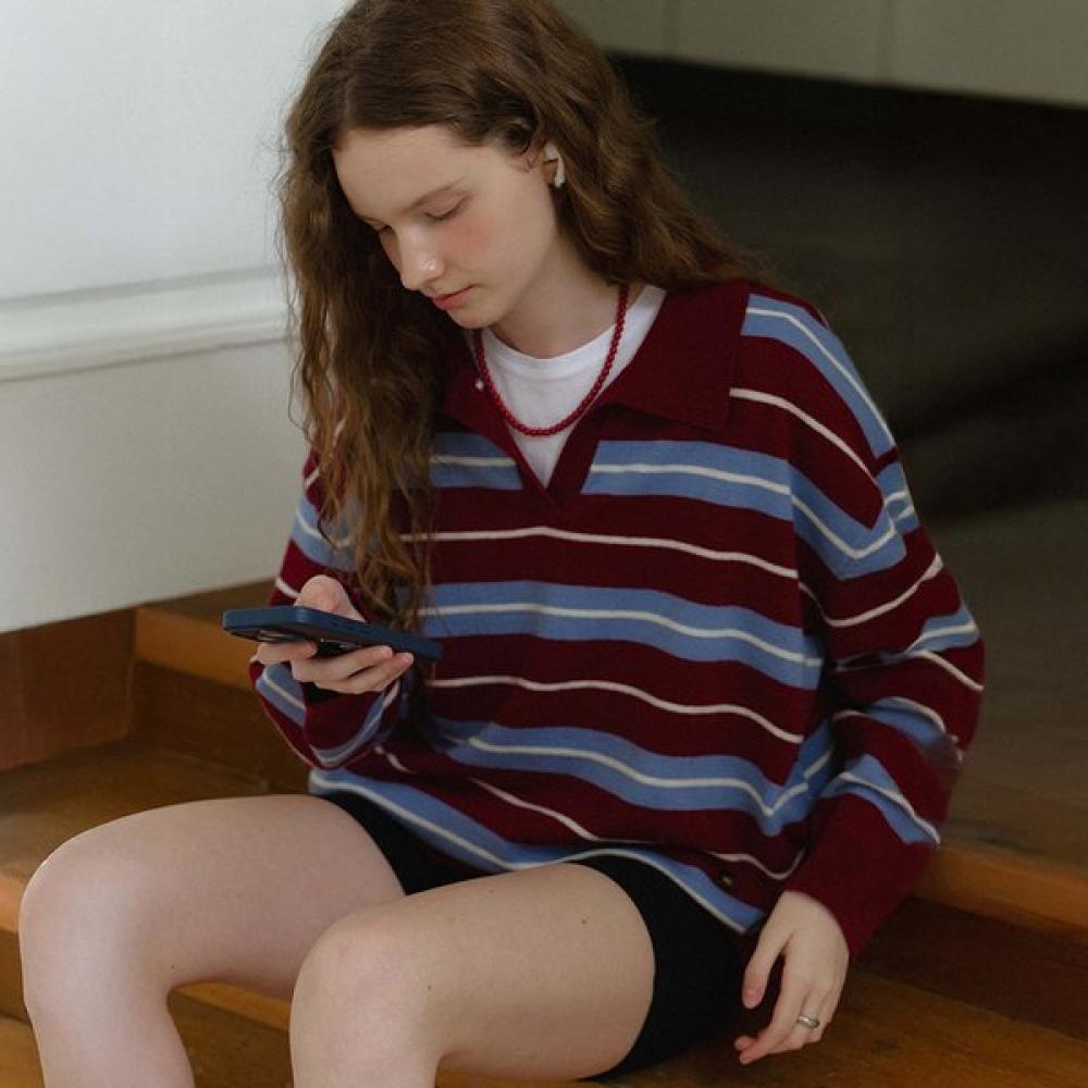 On On Oversized Stripe Collar Knit Nek5wp909 WINE/FREE_00