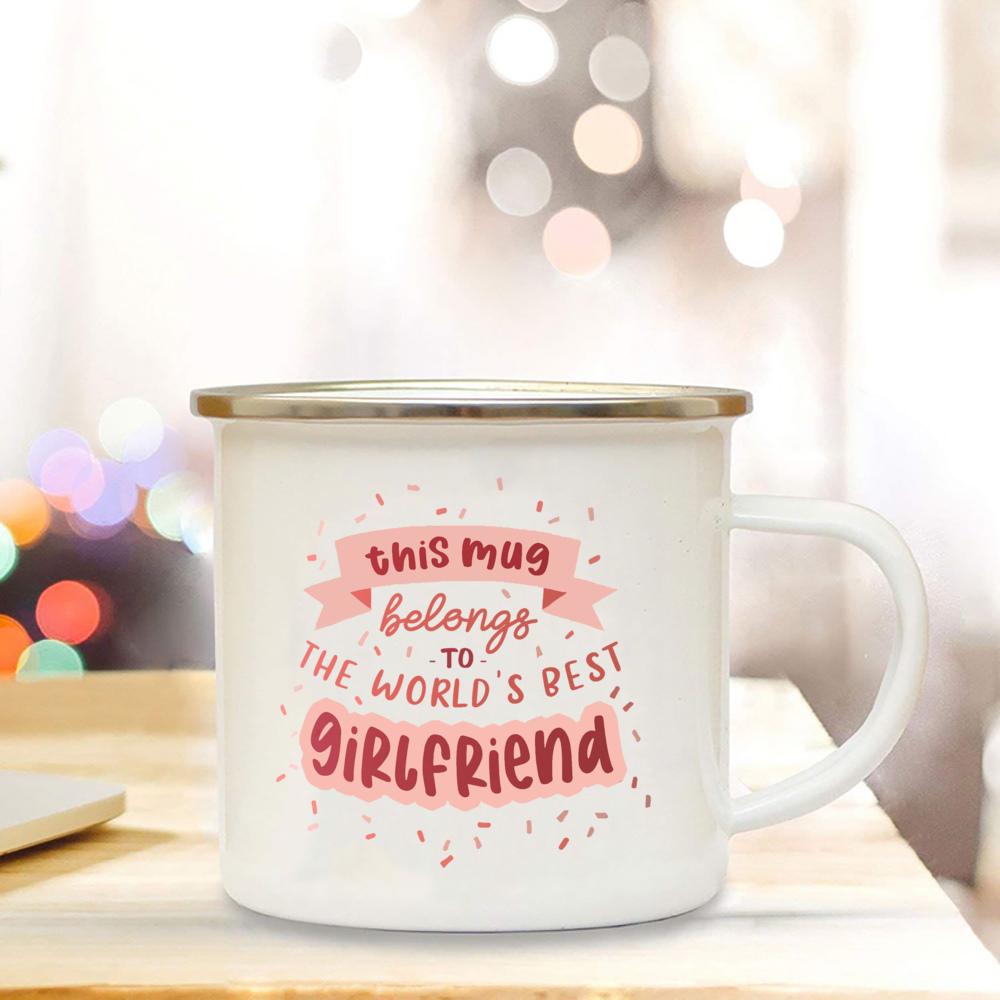 This Mug Belongs To World's Best Girlfriend&Boyfriend Enamel Mugs Anniversary Gift Juice Coffee Cup Gifts for Her Birthday