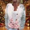 Women's Christmas Print Long Sleeve Knit Cardigan, Button Front Holiday Sweater