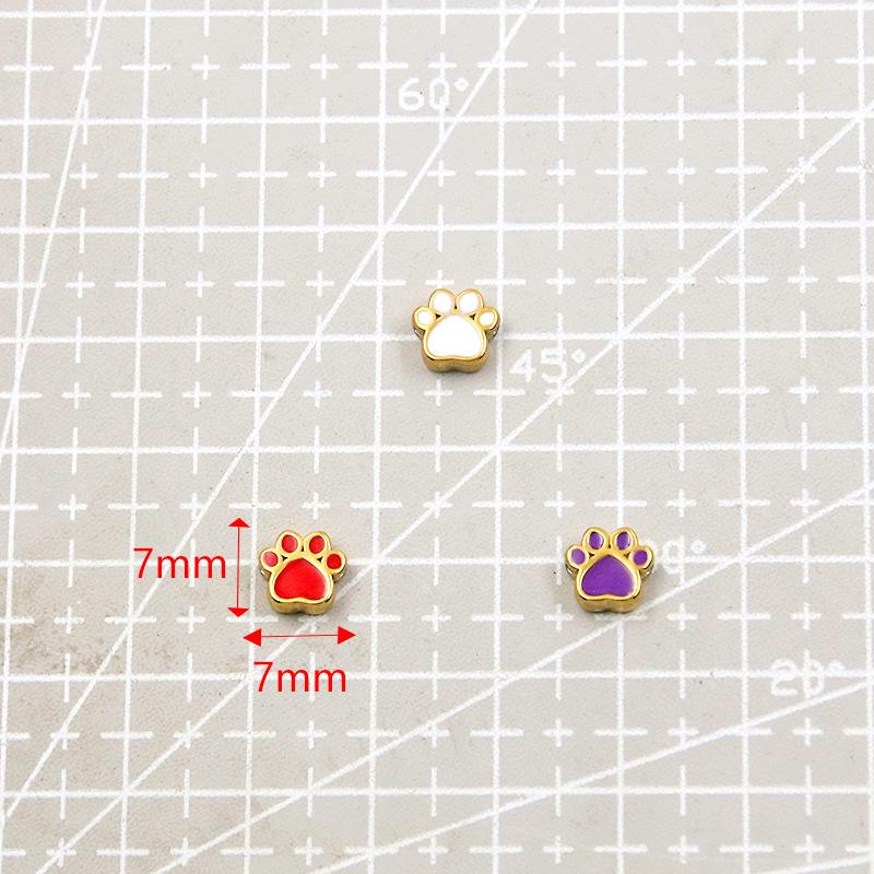 7x7mm Colorful Enamel Animal Paw Print Stainless Steel Spacer Beads for DIY Jewelry