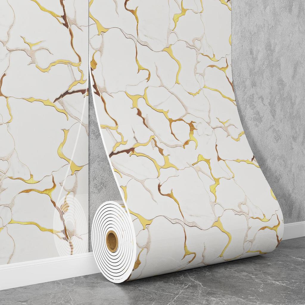 Self-Adhesive Waterproof Imitation Marble Tile Wall Sticker for Bathroom, Living Room, Kitchen, and TV Background.