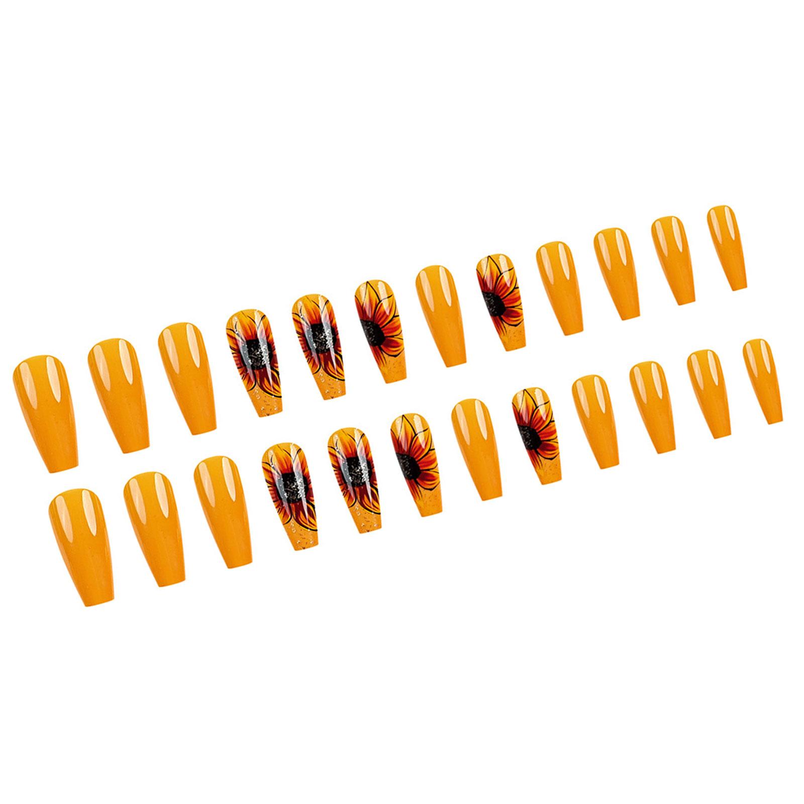 

24Pcs Press on Nail Long False Nail Coffin Artificial Nail with Daisy Designs Stick on Nail Manicure for Women and Girls