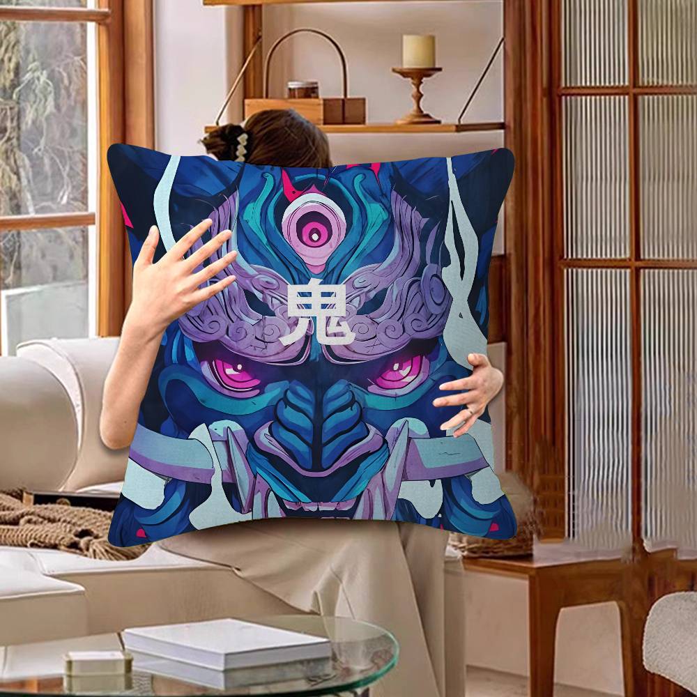 Japanese Samurai Oni Mask Cushion Cover Polyester Sofa Cushions Decorative Throw Pillows Home Decoration Pillowcover