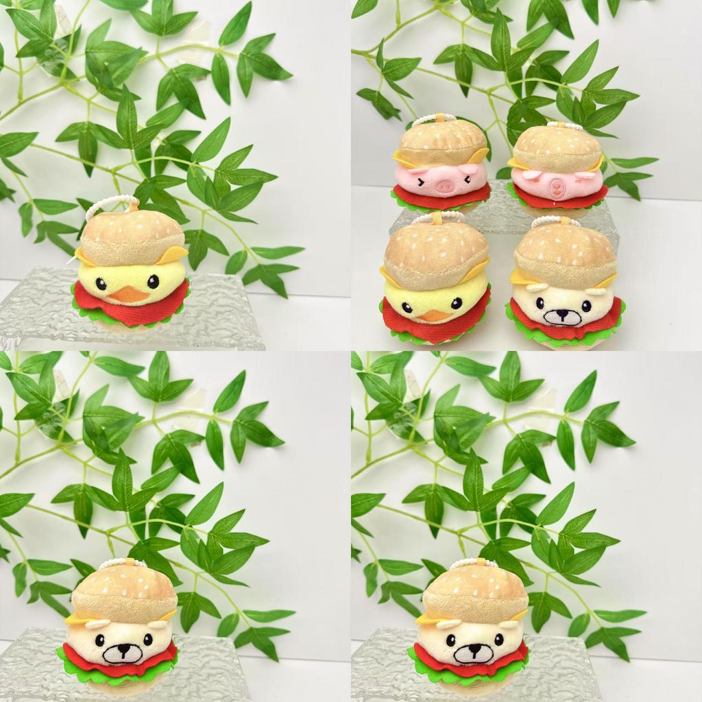 Plush Pig Keychain With Hamburger Design For Girls Gift And Bag Decoration