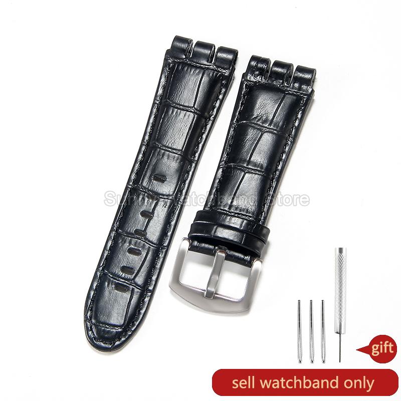 For Swatch YOS440 449  447 Large Men's Watchband Gear Shaped Concave Convex Interface Genuine Leather Watch Accessories 23mm