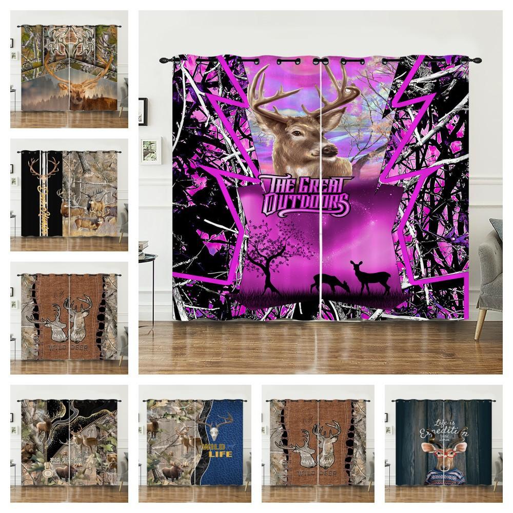 Curtains Animal Deer Pastoral Curtains Digital Printing Blackout Curtains No Punching