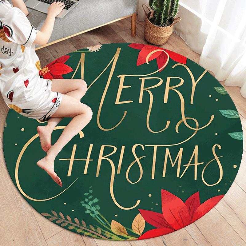 1pc Soft, Absorbent & Non-Slip Christmas Flowers and Christmas Round Rug, Perfect for Entryway, Living Room, Bedroom Decor, Machine Washable