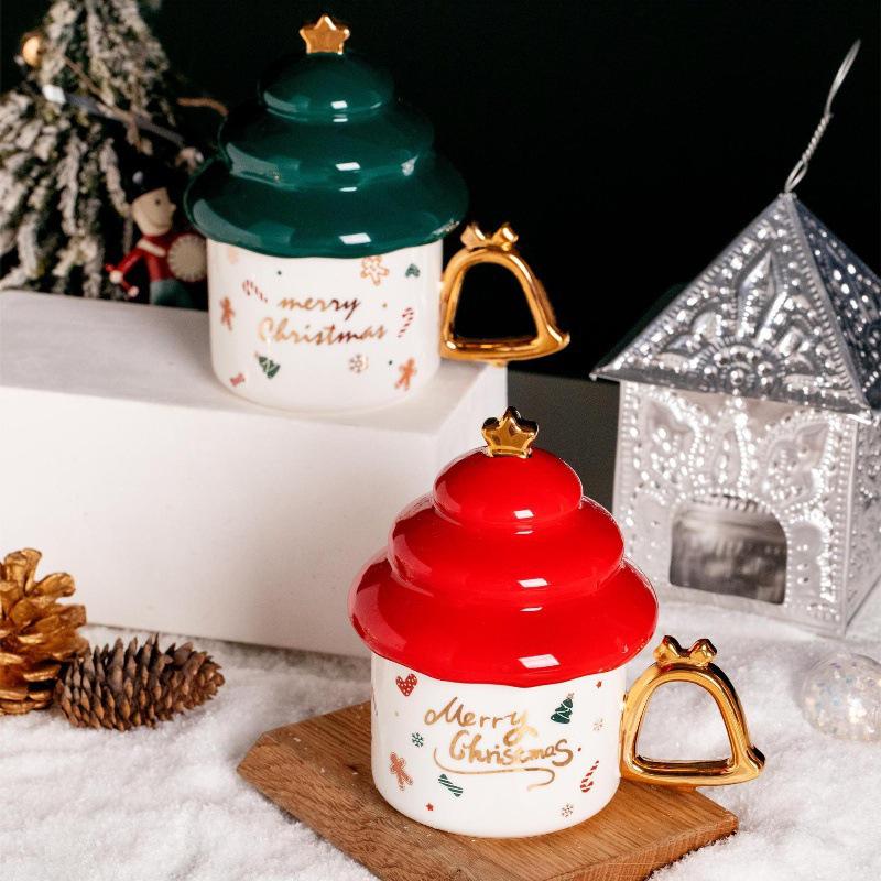 Creative Ceramic Christmas Tree Mug with Lid - Ideal Gift for Girls, Couples, or Office Tea Time