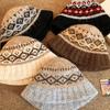 Knitted Wool Hat Women's Winter Warm Bucket Hat Retro Ethnic Wind Basin Hat