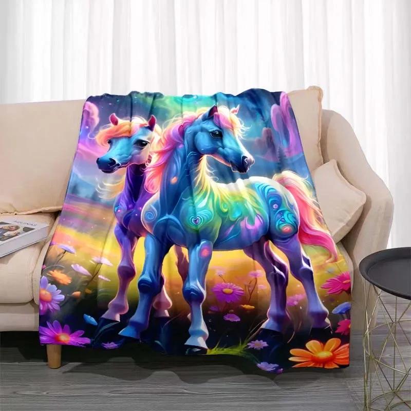 3D Tier Pferdemuster Heimdecke Einhornmuster Schlafzimmer Wohnzimmer Dekoration Picknickdecken für Kinderzimmer Bett Geschenk