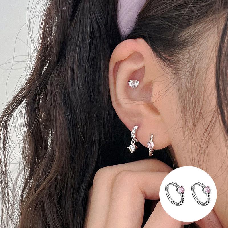 

Модные серьги с розовым цирконом Love Heart