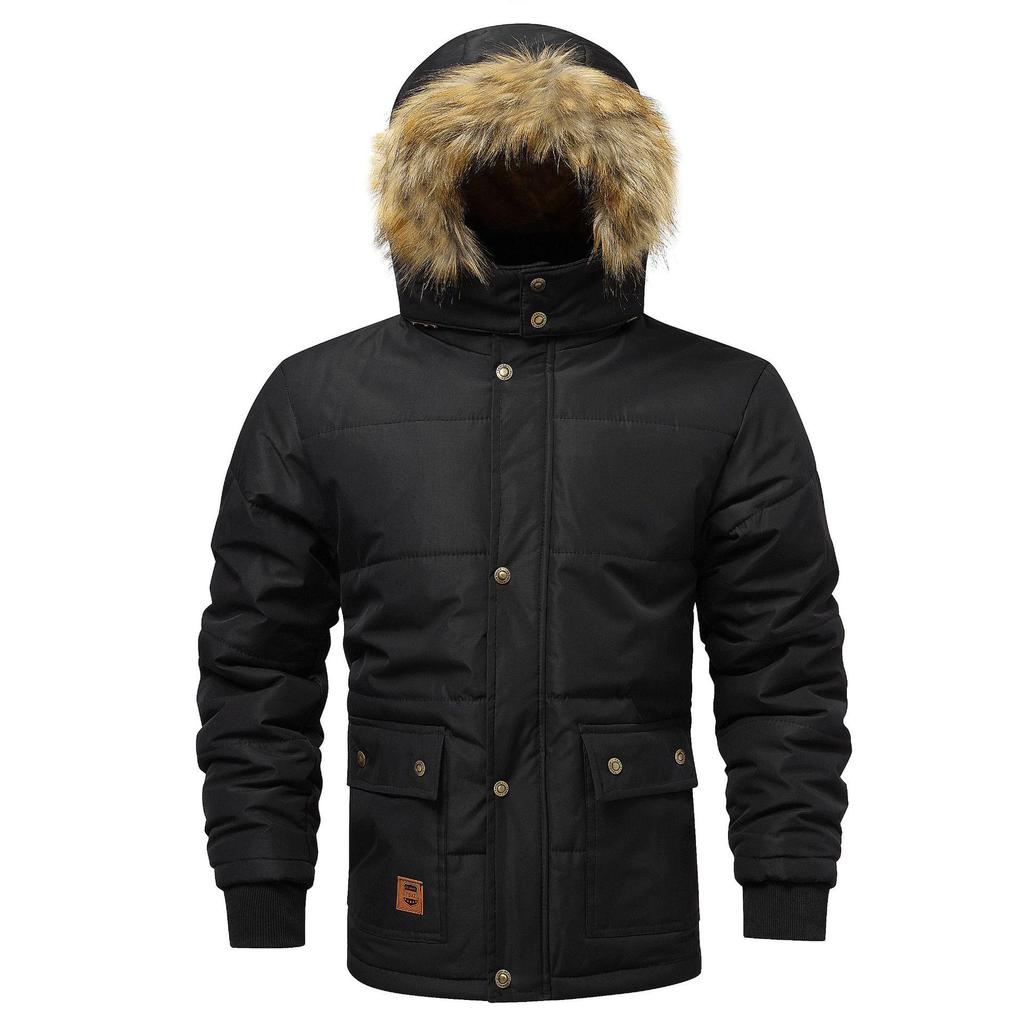 Men's Plus Size Fleece-Lined Cotton Jacket - Middle-Aged & Elderly