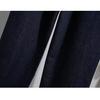Retro Dark Blue Straight Leg Cropped Pants Jeans for Women Spring Elastic Waisted Wide Leg Pants
