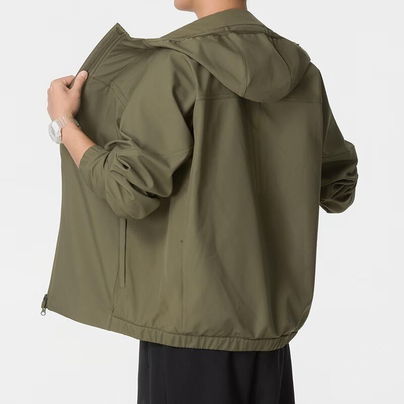 Men's Adidas Running Jackets Men's Army Green Hooded Non Detachable Moderate