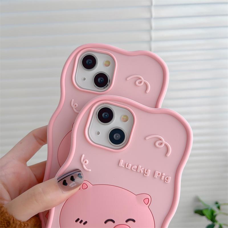 Cartoon Pig 3D rozměrné pouzdro na telefon pro iphone 14 Plus 13 12 Pro 11 Max 14pro13pro růžové Měkký silikonový kryt s korálky Lanyard