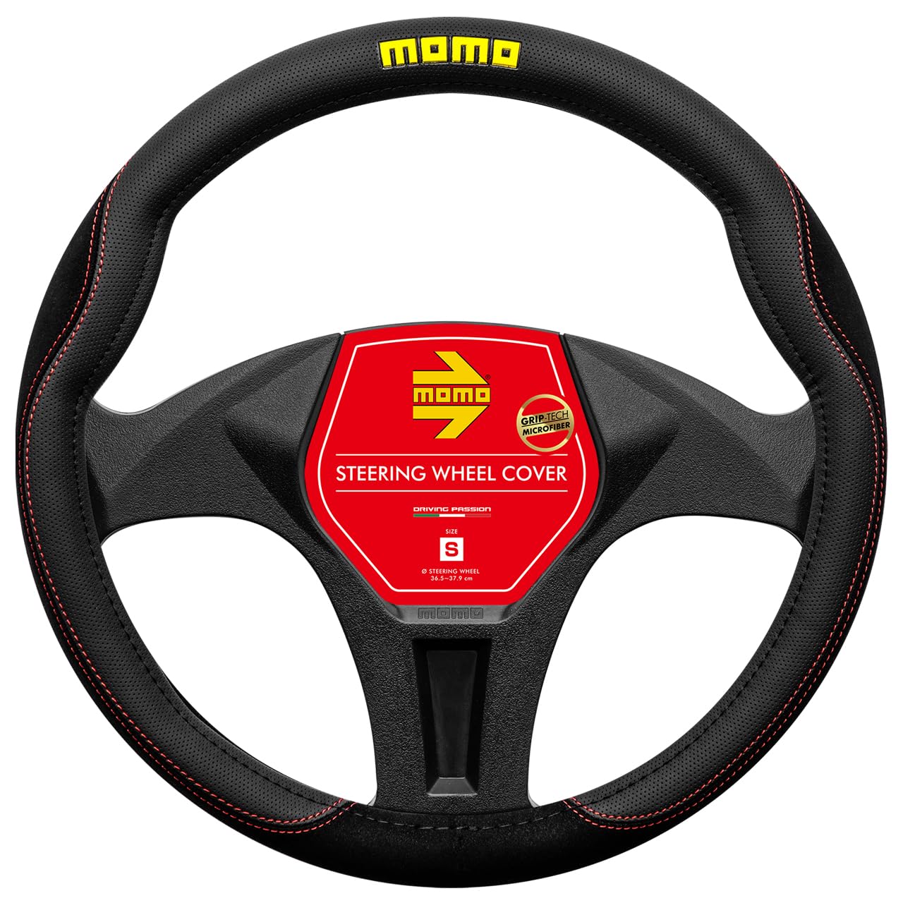MOMO Comfort Microfiber Steering Wheel Size Black with Red Stitching Cover, Italy, Milan, Small,