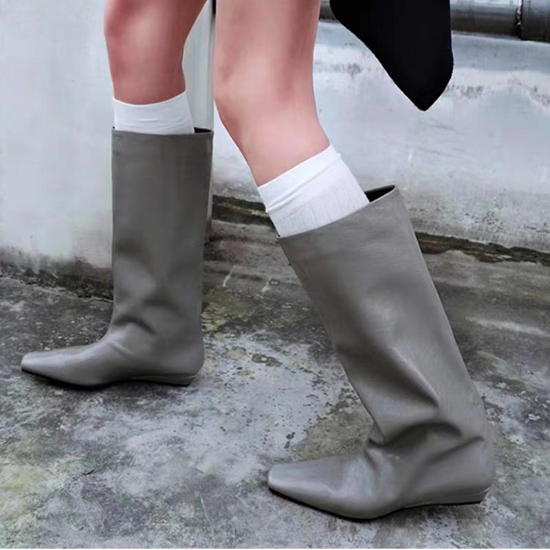 Women High Boots Designer Flats Knee High Shoes Pointed Toe 2025 Autumn Chelsea Boots New Goth Trend Walking Mujer De Zapatillas