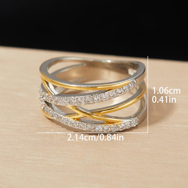 Creative Geometric Line Twisted Two Tone Ringwomen'S Luxury Delicate Setting Sparkling Zirconia Ring Daily Party Jewellery Gifts