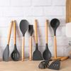 1Pcs Silicone Wood Handle Gray Spatula, Soup Spoon, Spatula, Spaghetti Noodle, Kitchen Cooking Tools, Kitchen Utensils Tableware