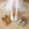 Summer new breathable hollow women's Doudou shoes soft sole soft surface woven fabric comfortable flat sole single shoes