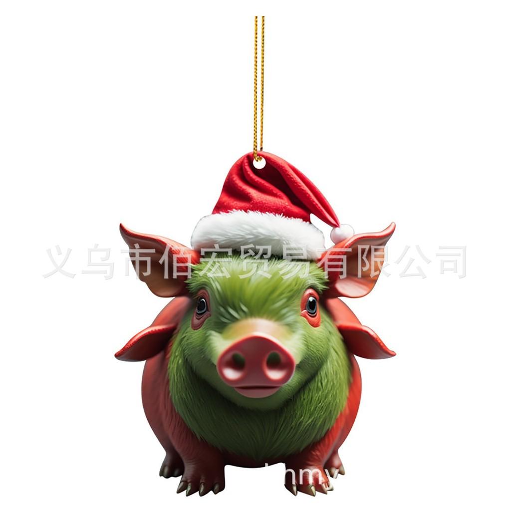 Cartoon Pig Festive Acrylic Pendant Cute Christmas Decoration For Vehicle Interiors