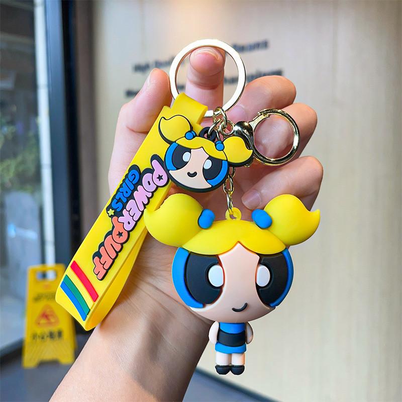 Adorable Cartoon Powerpuff Girls Keychain Silicone Bag Charm Festive Gift Idea