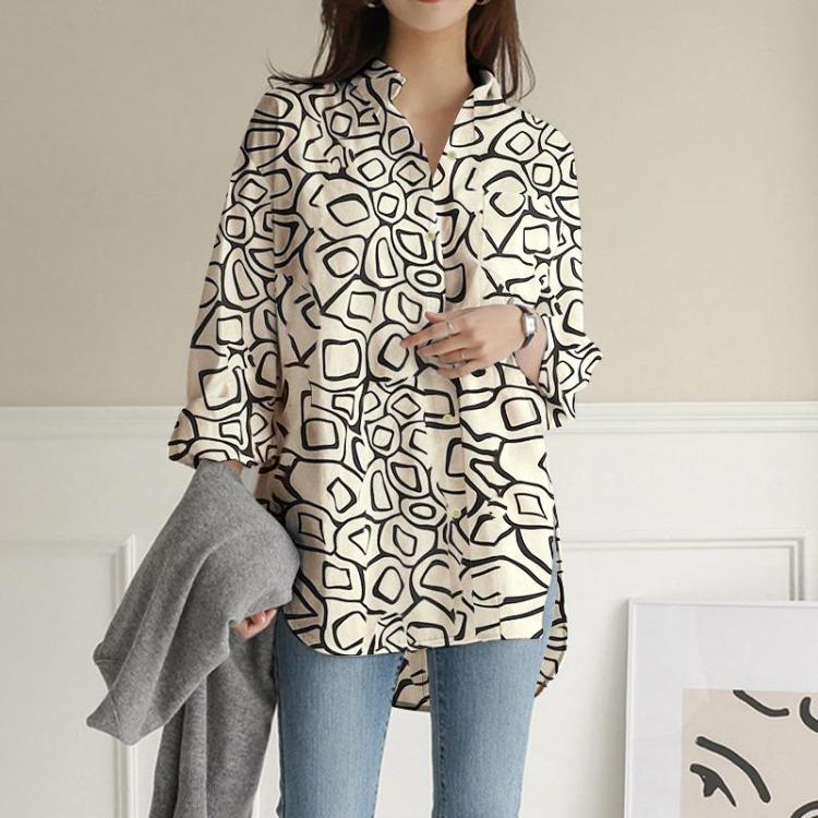 Women Spring Casual Long Sleeve Printed Top European American Fashion