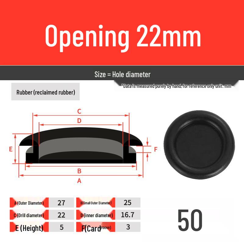 Rubber Single-Sided Wire Grommet for 22mm Opening