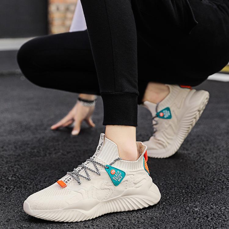 Men's Flyknit Sports Shoes Casual Mesh Breathable Single Shoes Front Lace Up Sneaker Lightweight Running Shoes 39-44