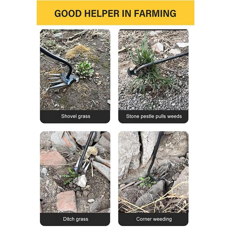 2 In 1 Garden Rake Manual WSeed Grass Rooting Tool Puller Shovel 4 Teeth Weeding Removal Hand Gardening Loose Soil Tool Weeder