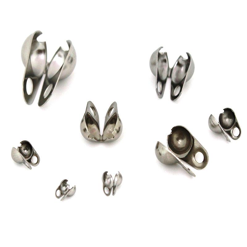 50-20Pcs 1.5/2/2.4/3.2/4/5/6mm Stainless Steel Ball Chain Connector Clasp Crimp End Bead Caps For DIY Jewelry Necklace Making