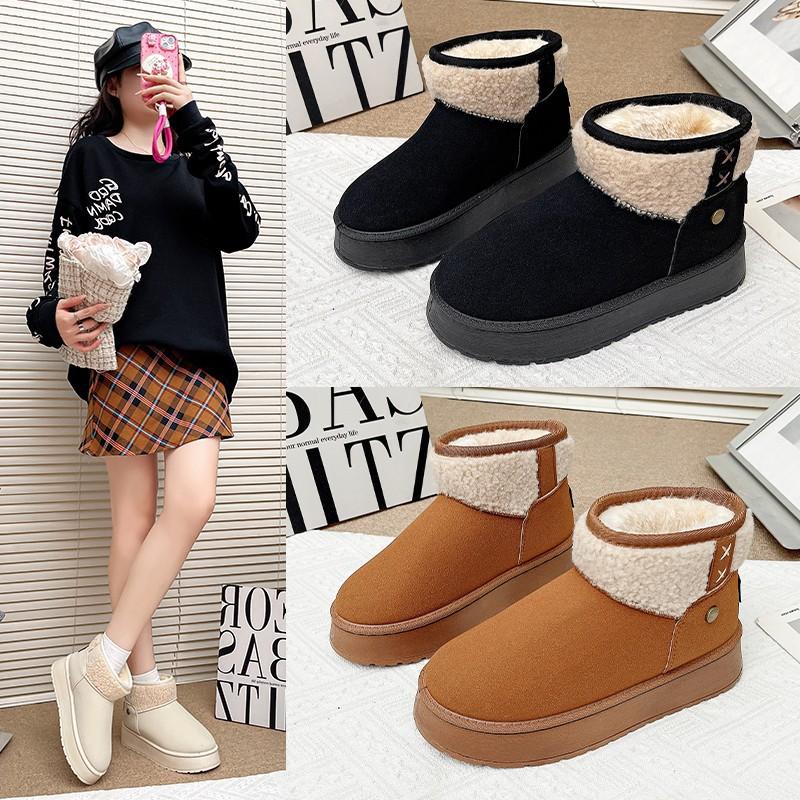 Women's lightweight thick sole winter thermal insulation fur one snow boots non-slip cushioning wear casual sports cotton boots