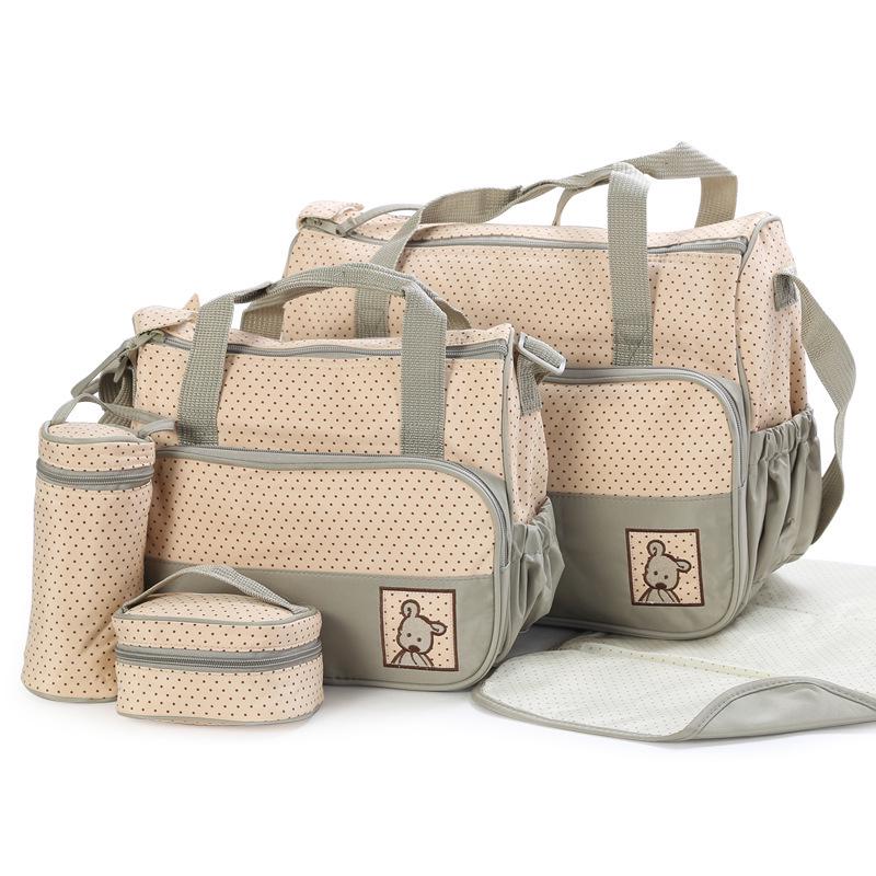 Fashionable Polka Dot 5-Piece Mommy Bag Set - Versatile, Large Capacity Shoulder Bag for Mother and Baby