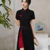 Short Sleeve Qipao Dress Long Fork Cheongsam Evening Party Dress Traditional Chinese Dress  Women
