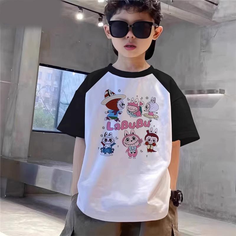 Cartoon Graphic Kids Adult Labubu Printed T-shirt Summer Men and Women's Fashion Boy Short Sleeved T-shirt Top Pullover