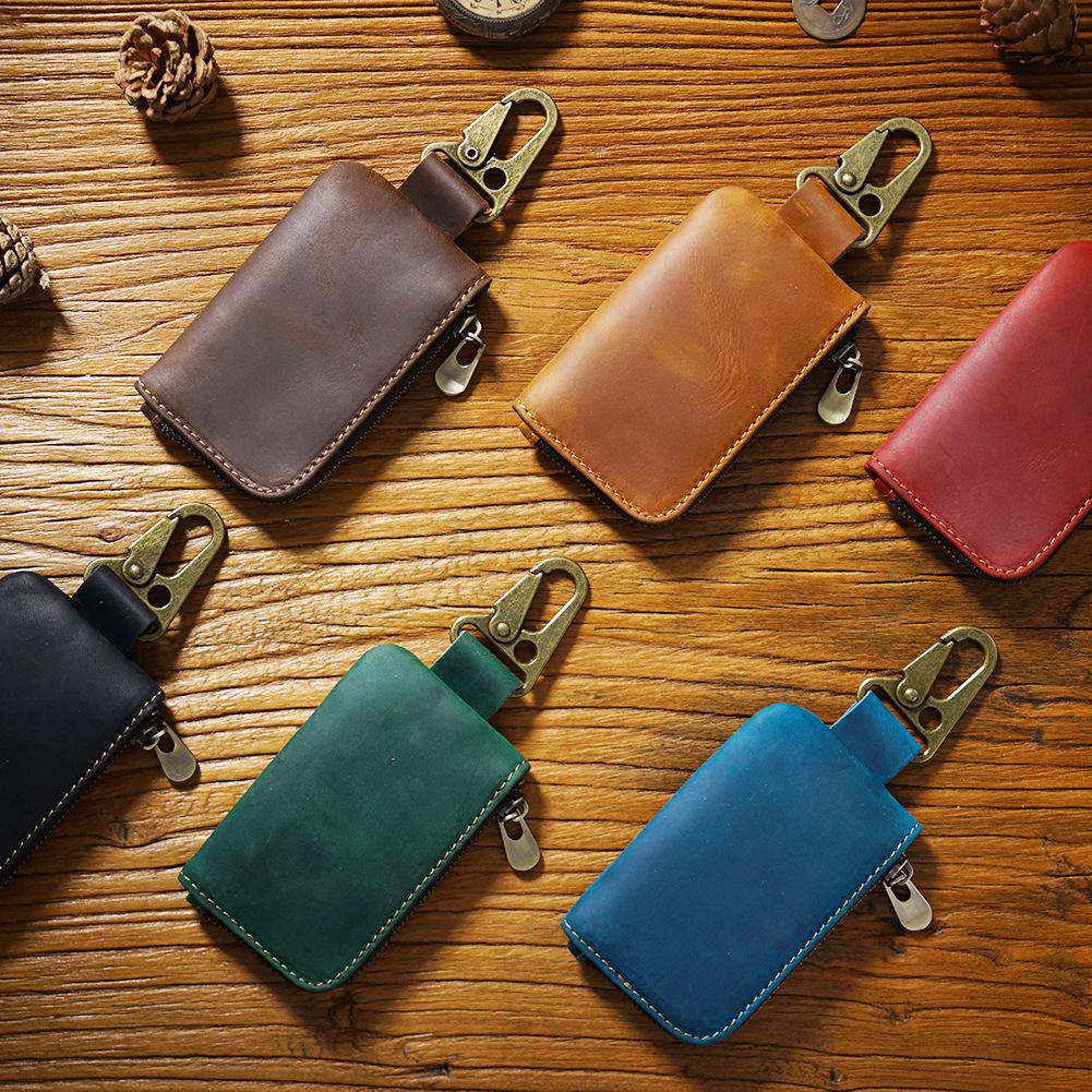 Genuine Leather Key Storage Bag Bluetooth Earphone Keychain  Automotive Smart Key Protective Case Housekeeper Zipper Keys Coin Purse