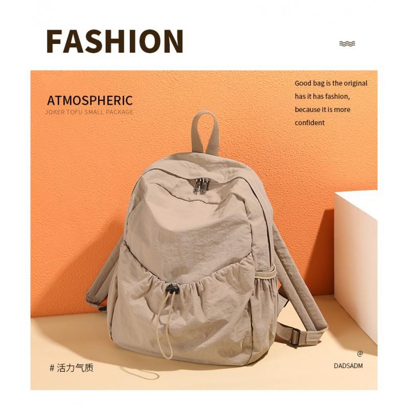 Korean Solid Color Nylon Cloth Backpack Large-capacity Casual Simple College Students Men Women Same All-match Lightweight
