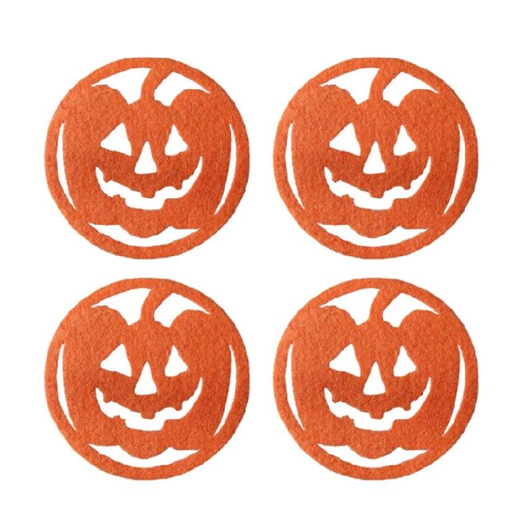4Pieces Coaster Cup Drink Coaster Mat Pad Hot Table Halloween Pumpkins Felt Cups