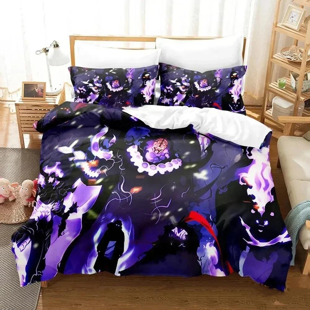 3D Print Fashion Anime Solo Leveling Bedding Set Boys Girls Twin Queen King Size Duvet Cover Pillowcase Bed Boys Adult Bedroom