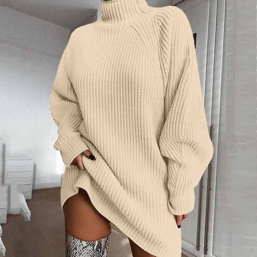 Women Long SleeveTurtlenec Winter High Waist Loose Sweater Dress Pullover Jumper