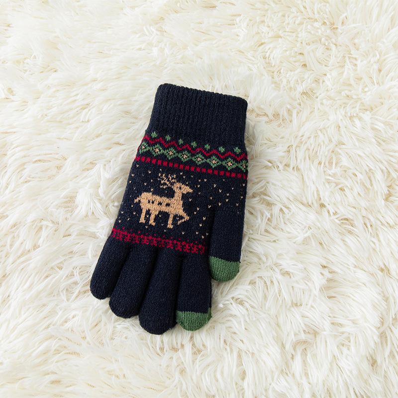 Knitted Touchscreen Gloves for Women Winter Warmth, Thickened with Fleece Lining Outdoor Cycling Jacquard Design Adorable Reindeer Pattern