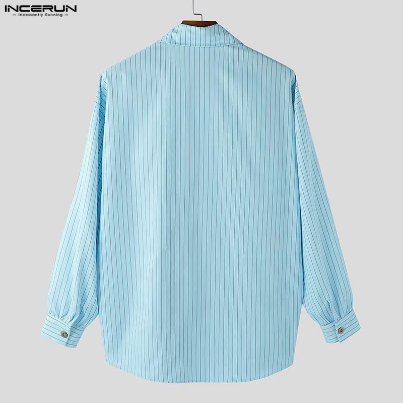 INCERUN S-5XL Men Lapel Neck Long Sleeve Cute Print Casual Loose Oversized Tops Shirts
