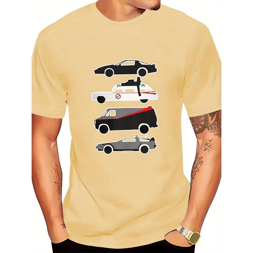 Stylish Black Graphic Tee - Men's Premium Casual T-Shirt with Unique Car Print, Round Neck, Summer Fashion, Machine Washable,
