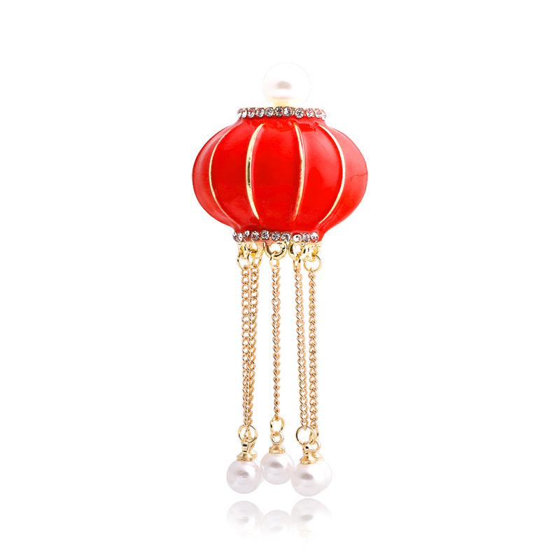 

Chinese style China-Chic New Year lantern brooch, festive wedding brooch, zircon pin, pearl tassel female dress accessories