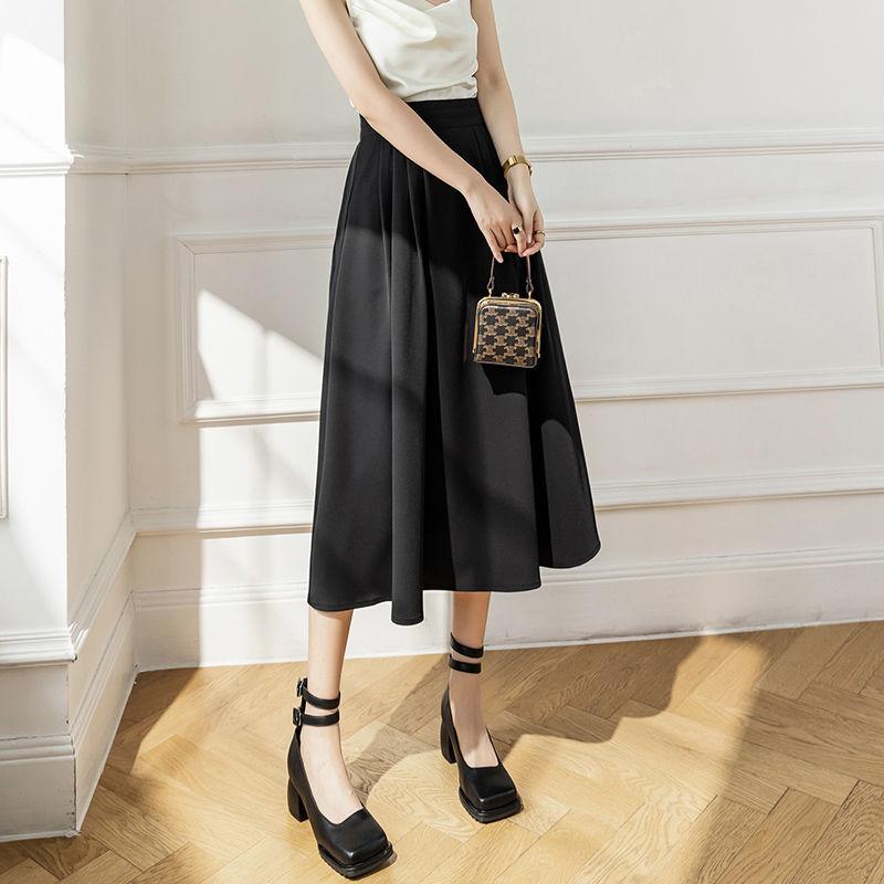 Traje falda larga vestido de primavera para mujer nueva falda tipo paraguas semirretro francesa falda acampanada de longitud media falda de media longitud